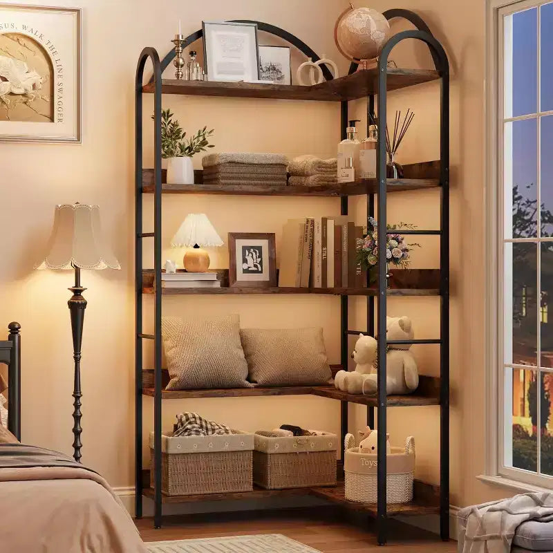 Hush Sun Bibliothèque d'angle réversible à 5 niveaux – Étagère industrielle de 174 cm, 22,7 kg/étagère pour bureau à domicile