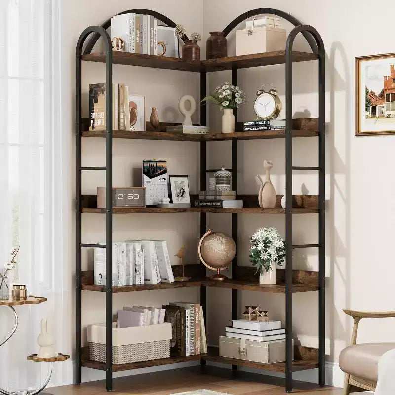 Hush Sun Bibliothèque d'angle réversible à 5 niveaux – Étagère industrielle de 174 cm, 22,7 kg/étagère pour bureau à domicile