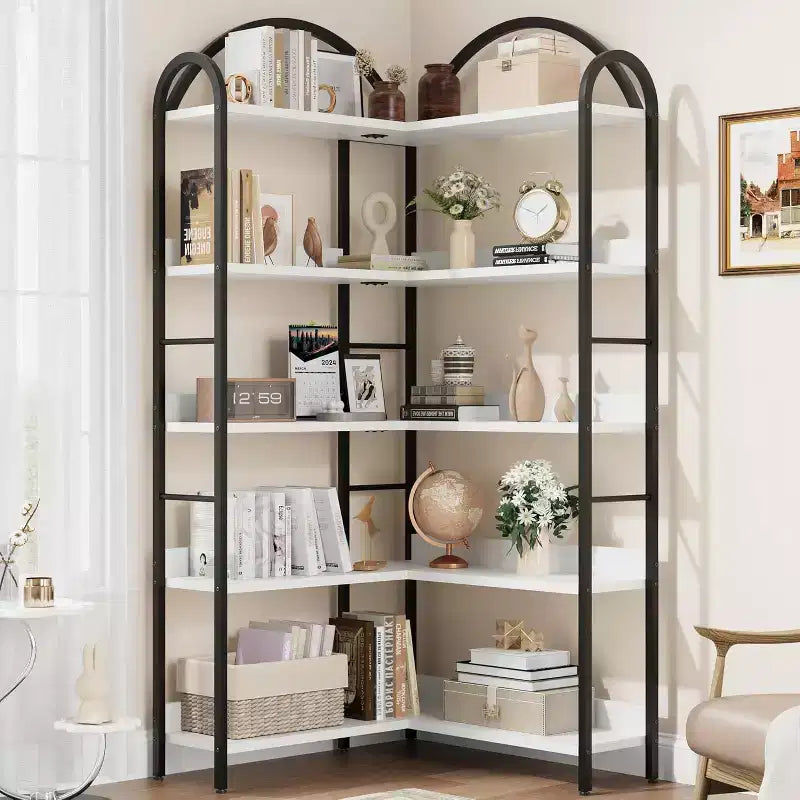 Hush Sun Bibliothèque d'angle réversible à 5 niveaux – Étagère industrielle de 174 cm, 22,7 kg/étagère pour bureau à domicile