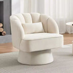 Fauteuil d'appoint pivotant moderne avec dossier rayé et coussin moelleux - Chaise longue ronde rembourrée