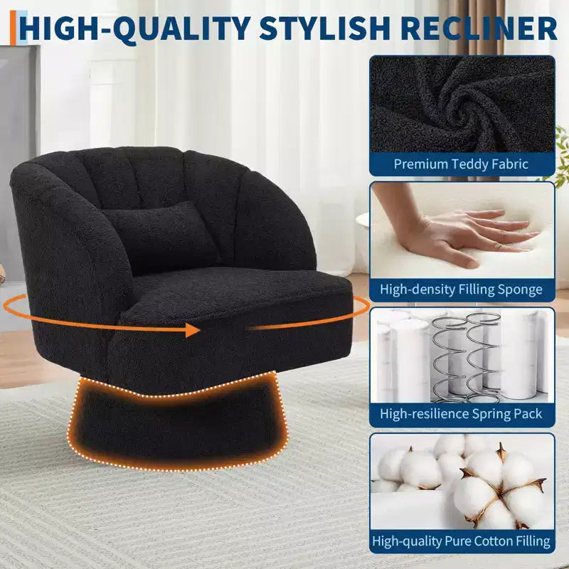 Fauteuil d'appoint pivotant moderne avec dossier rayé et coussin moelleux - Chaise longue ronde rembourrée
