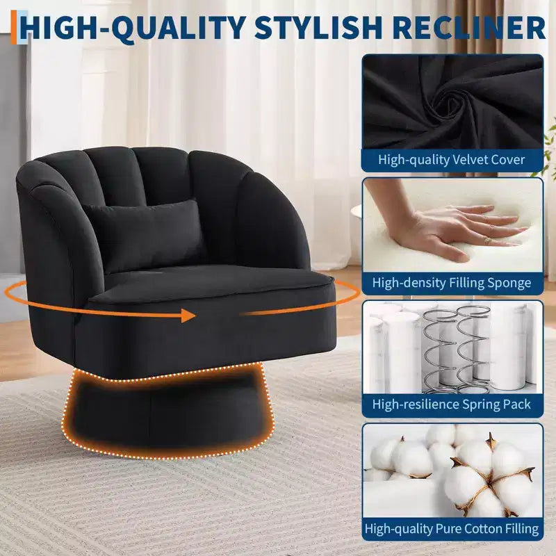 Fauteuil d'appoint pivotant moderne avec dossier rayé et coussin moelleux - Chaise longue ronde rembourrée
