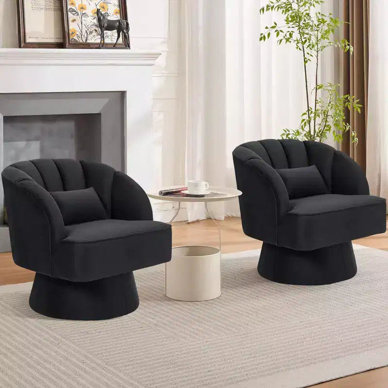 Fauteuil d'appoint pivotant moderne avec dossier rayé et coussin moelleux - Chaise longue ronde rembourrée