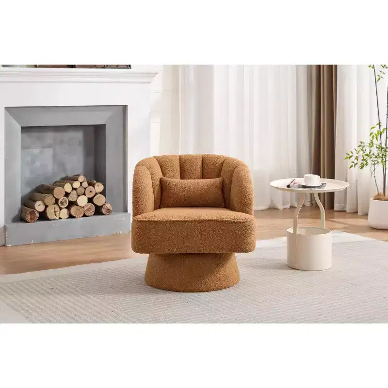 Fauteuil d'appoint pivotant moderne avec dossier rayé et coussin moelleux - Chaise longue ronde rembourrée