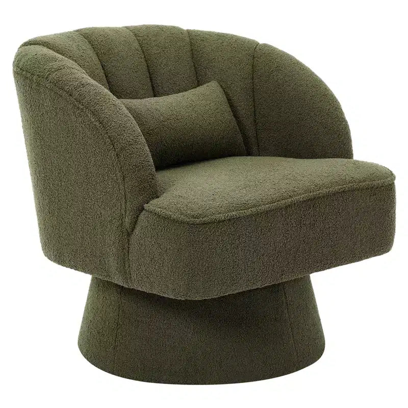 Fauteuil d'appoint pivotant moderne avec dossier rayé et coussin moelleux - Chaise longue ronde rembourrée