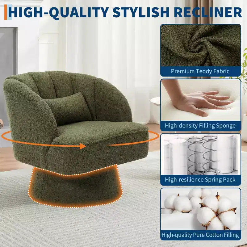 Fauteuil d'appoint pivotant moderne avec dossier rayé et coussin moelleux - Chaise longue ronde rembourrée