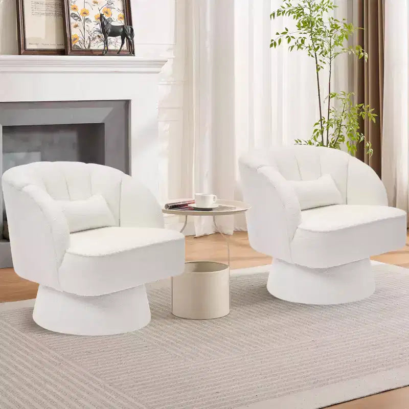 Fauteuil d'appoint pivotant moderne avec dossier rayé et coussin moelleux - Chaise longue ronde rembourrée