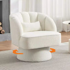 Modern Swivel Barrel Accent Chair with Striped Backrest and Plush Cushion - Upholstered Round Lounge Chair