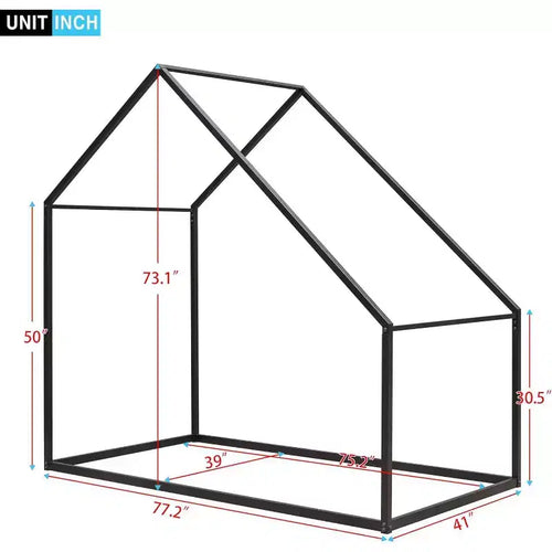 Lit Cabane Enfant Acekool - Cadre Métallique Simple avec Toit