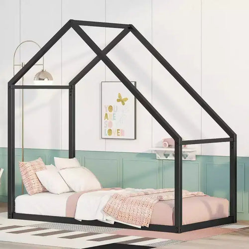 Acekool Kids House Bed - Twin Metal Frame with Roof