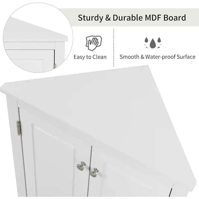 Meuble d'angle triangulaire avec étagères réglables et portes, unité de rangement en bois peu encombrante pour salle de bain, cuisine, salon, gris