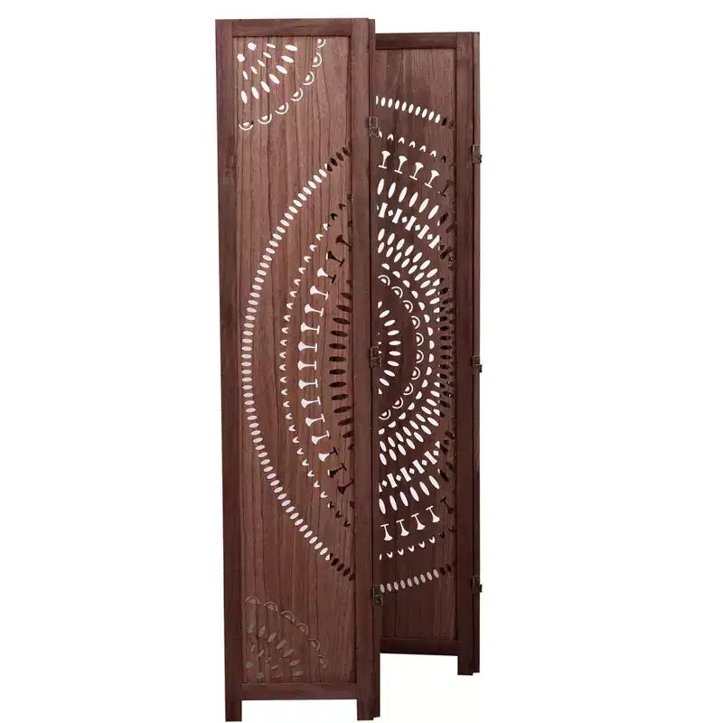 MAYEERTY Séparateur de pièce pliant en bois massif à 4 panneaux, marron, pour la maison ou le bureau