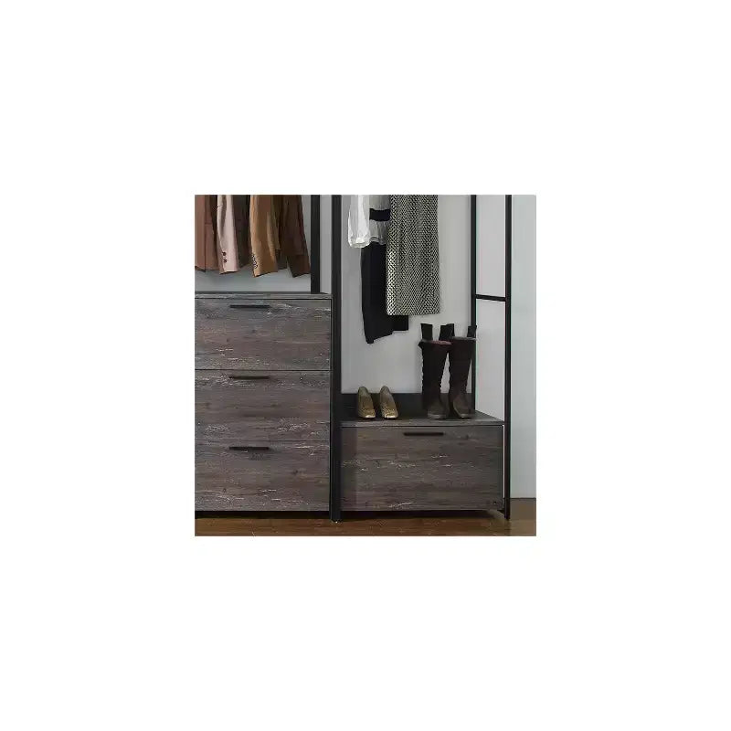 Système de placard HomeStock 77,7 po (H) x 143 po (L) en bois composite noir pour rangement universel avec bacs de rangement