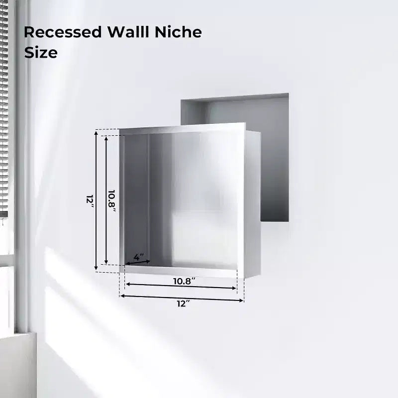 Niche de douche en acier inoxydable au design rectangulaire encastré, installation sans carrelage requise, rangement mural pour salle de bain