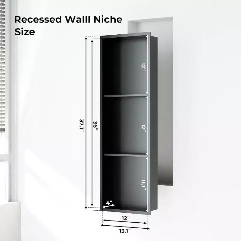 Niche de douche en acier inoxydable au design rectangulaire encastré, installation sans carrelage requise, rangement mural pour salle de bain
