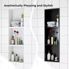 Niche de douche en acier inoxydable au design rectangulaire encastré, installation sans carrelage requise, rangement mural pour salle de bain