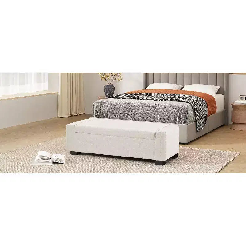 Banc Ottoman TUYOHW 50 en Tissu Texturé, Design Rectangulaire avec Couvercle Charnière pour Assise et Rangement Caché