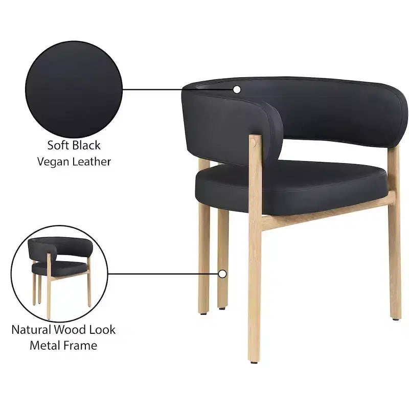 Meridian Furniture, Chaises de salle à manger Gideon en cuir végétalien noir, ensemble de 2