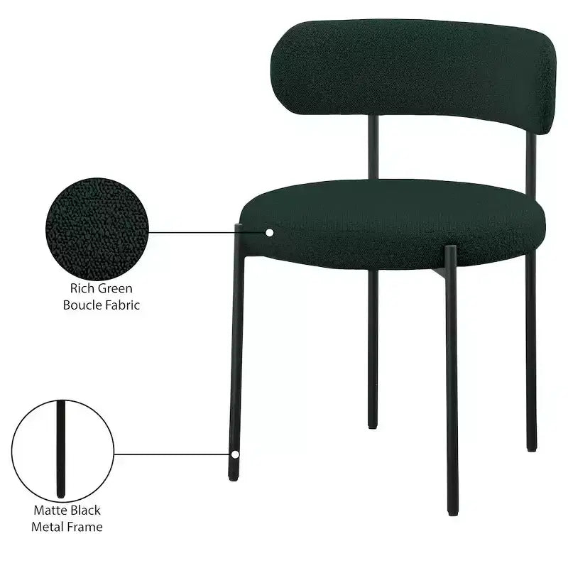 Meridian Furniture, Chaises de salle à manger en tissu bouclé vert Beacon, Lot de 2