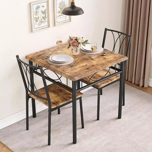 Acekool Square Dining Table Set for 2, 3-Piece Space Saving Kitchen Table and Upholstered Chairs, Small Apartment