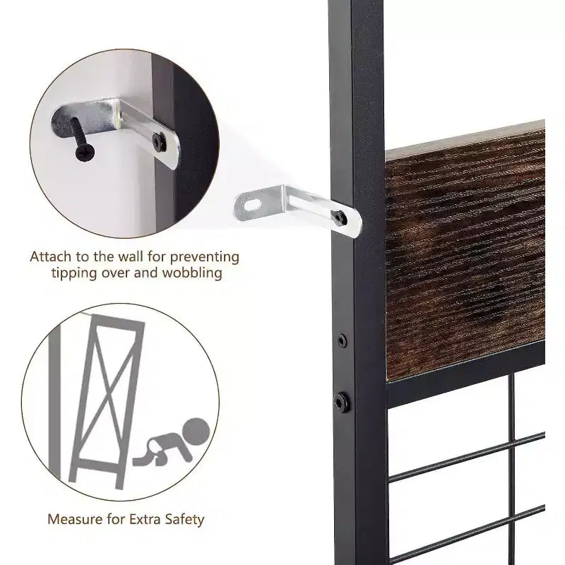 Banc de rangement d'entrée, étagère à chaussures industrielle à 3 niveaux avec 5 patères, porte-manteau rustique en bois pour l'organisation de la maison/du placard