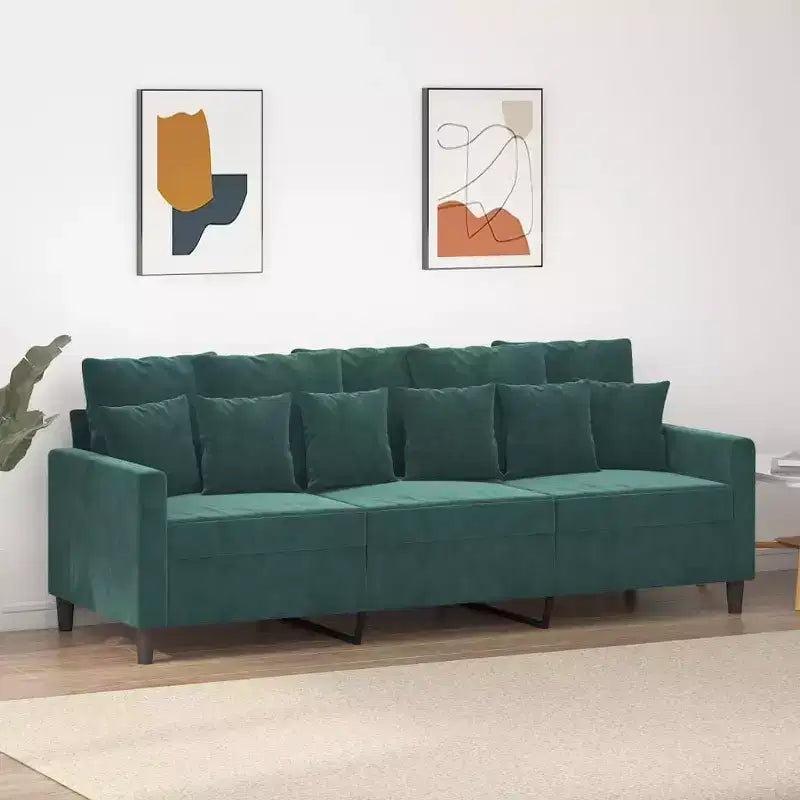 vidaXL Canapé 3 places Velours vert foncé (100 % polyester), métal, textilène