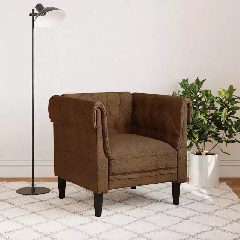 vidaXL Canapé Chesterfield Rembourré Fauteuil Meuble de Salon Tissu - Canapé Marron