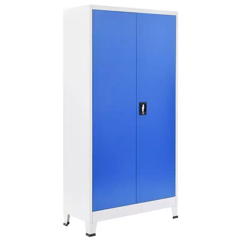 vidaXL Armoire de rangement classeur pour chambre à coucher, en métal gris et bleu - 35,4 x 15,7 x 70,9