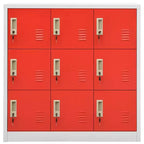 vidaXL Locker Cabinet - Modern Design Steel Storage Organizer with 9 Lockers - Suitable for Schools, Offices and Homes - Gray and Red