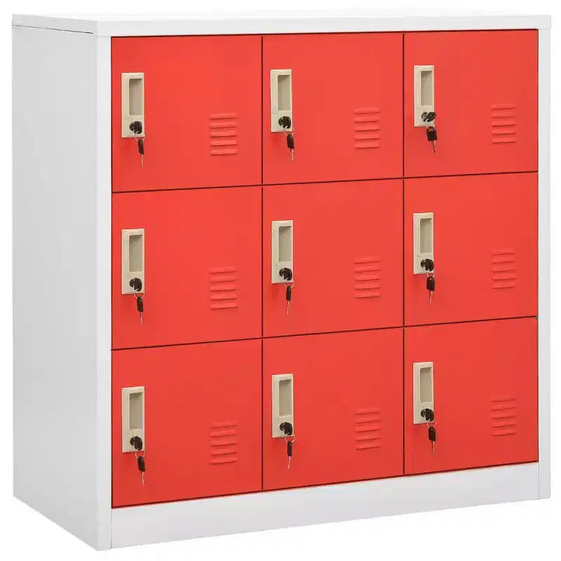 vidaXL Armoire de rangement - Design moderne Acier Organiseur de rangement avec 9 casiers - Convient aux écoles, bureaux et maisons - Gris et Rouge
