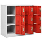 vidaXL Armoire de rangement - Design moderne Acier Organiseur de rangement avec 9 casiers - Convient aux écoles, bureaux et maisons - Gris et Rouge