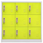 vidaXL Steel Locker Cabinet with 9 Lockers - Gray and Green, 35.4x17.7x36.4, Secure Storage Organizer for Schools, Offices, and Home