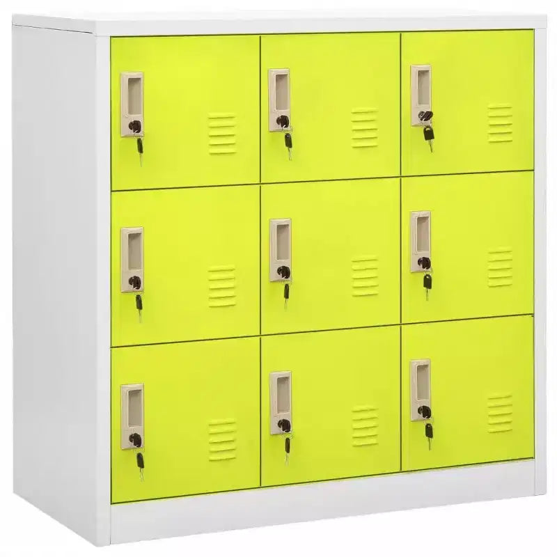 vidaXL Armoire de Vestiaire en Acier à 9 Casiers - Gris et Vert, 89,9 x 45 x 92,5 cm, Organisateur de Rangement Sécurisé pour Écoles, Bureaux et Maisons