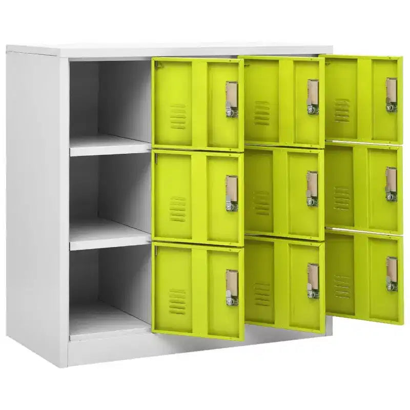 vidaXL Armoire de Vestiaire en Acier à 9 Casiers - Gris et Vert, 89,9 x 45 x 92,5 cm, Organisateur de Rangement Sécurisé pour Écoles, Bureaux et Maisons