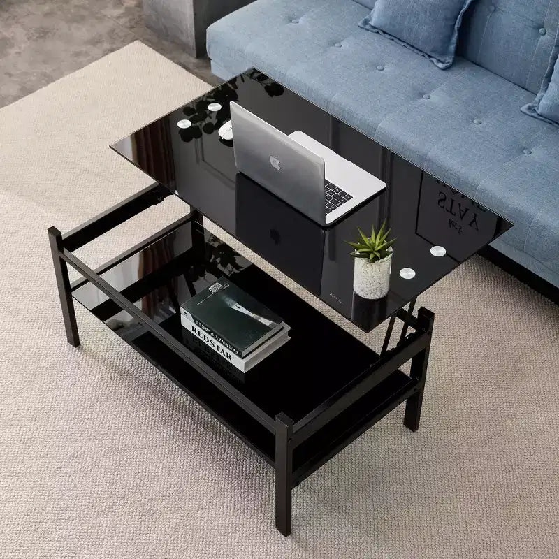 Table basse relevable moderne GDFStudio Kirara avec plateau en verre trempé à 2 couches