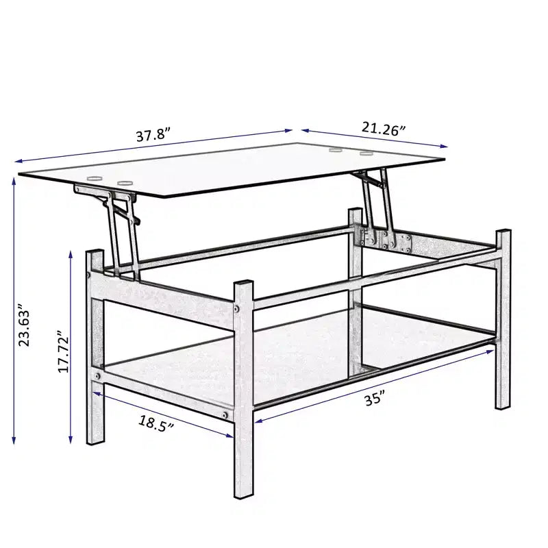 Table basse relevable moderne GDFStudio Kirara avec plateau en verre trempé à 2 couches