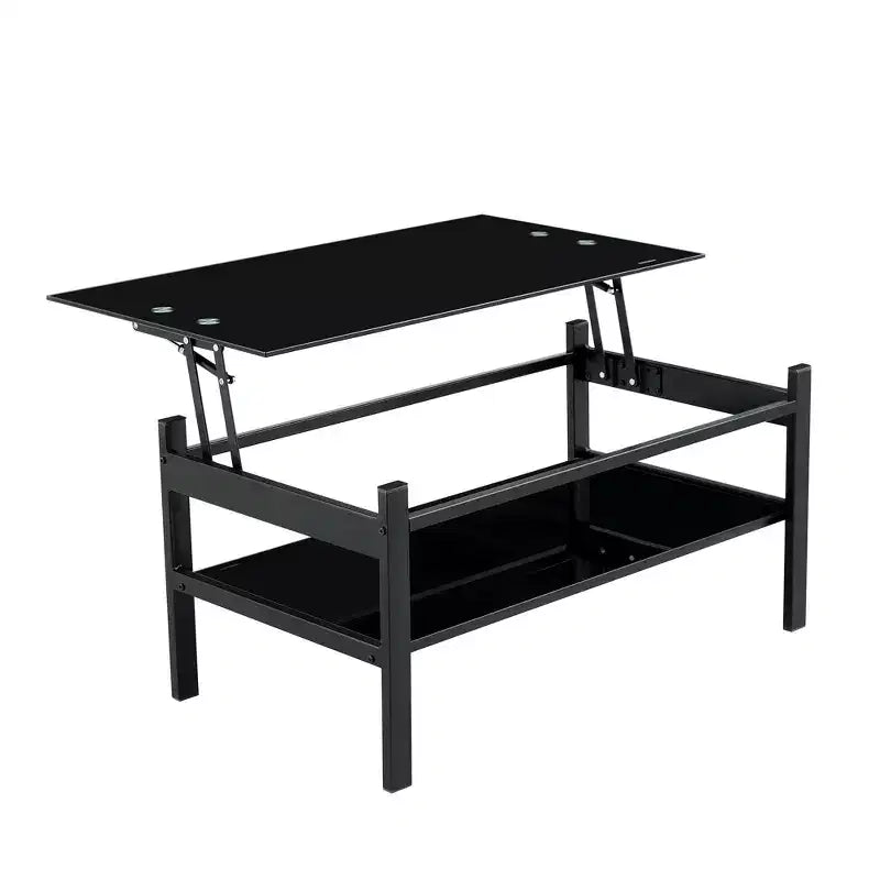 Table basse relevable moderne GDFStudio Kirara avec plateau en verre trempé à 2 couches