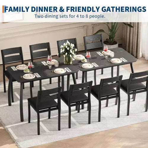 Ensemble de table et 4 chaises de cuisine avec cadre métallique, design biseauté