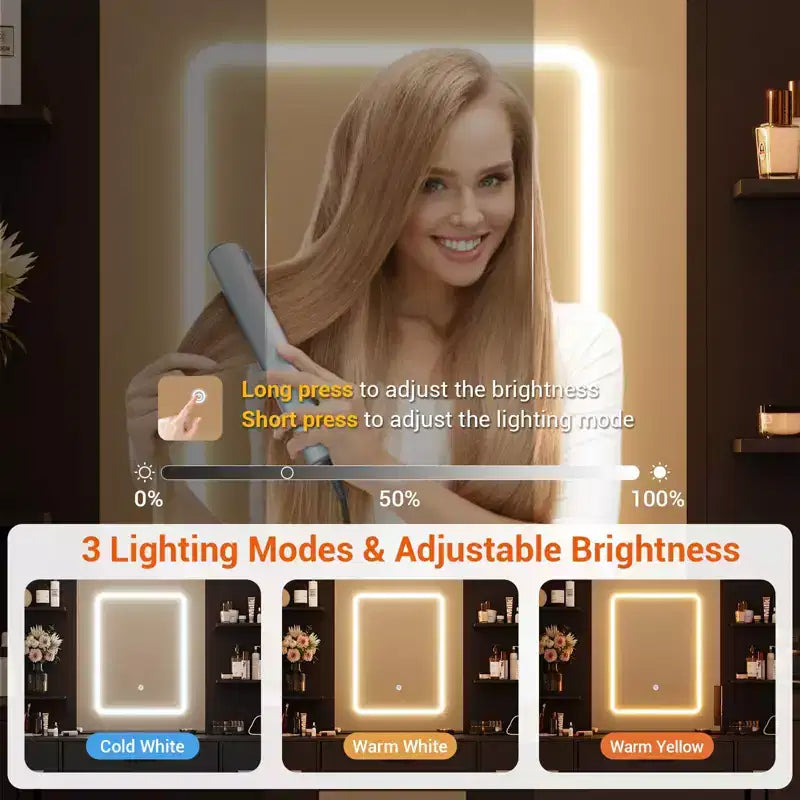 Coiffeuse avec miroir, lumières LED, prise de courant et tabouret, meuble de maquillage avec 7 tiroirs et 6 étagères de rangement, 3 modes de couleur, table de toilette