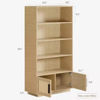 Étagère bohème à 5 niveaux Acekool avec portes en rotin, bibliothèque haute en bois avec rangement, porte-livres pour salon, chambre, bureau, cuisine
