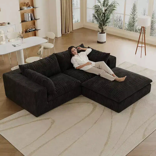 Canapé Blue Cloud de 78,8 pouces avec ottoman, canapés à assise profonde en velours côtelé, design double couche, coussin amovible, aucun assemblage requis