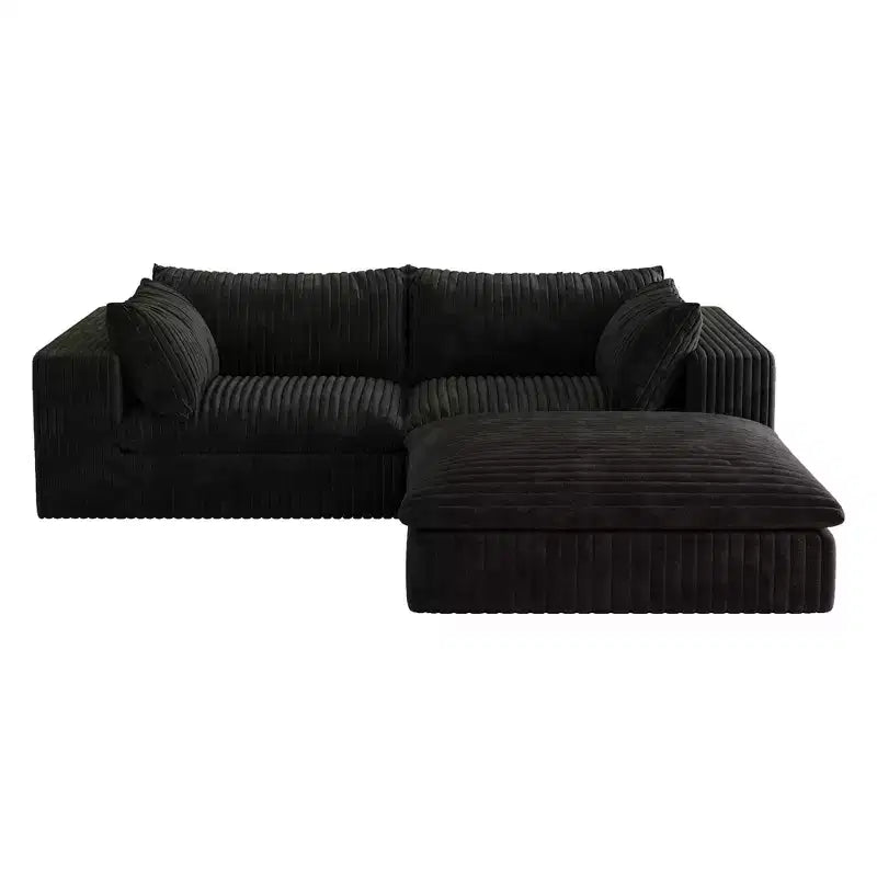 Canapé Blue Cloud de 78,8 pouces avec ottoman, canapés à assise profonde en velours côtelé, design double couche, coussin amovible, aucun assemblage requis