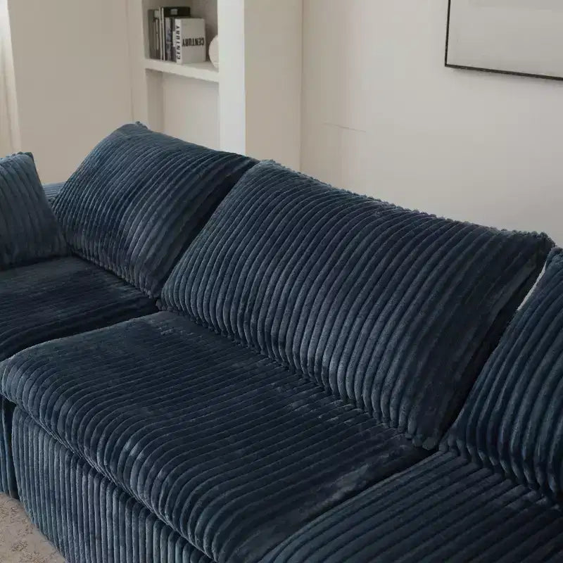 Canapé Blue Cloud de 78,8 pouces avec ottoman, canapés à assise profonde en velours côtelé, design double couche, coussin amovible, aucun assemblage requis