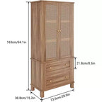 Grand meuble de rangement de cuisine avec portes en rotin et 2 tiroirs, étagères réglables, armoire utilitaire, solution de rangement élégante pour la cuisine