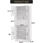 Garde-manger de cuisine avec éclairage RVB, Vaisselier en bois de style rustique avec portes coulissantes, Meuble micro-ondes, Deux étagères ouvertes, Grand placard de rangement