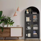 Meuble de rangement en métal arqué de 73", armoire de cuisine avec portes vitrées, vitrine autoportante avec 2 étagères réglables