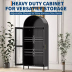 Meuble de rangement en métal arqué de 73", armoire de cuisine avec portes vitrées, vitrine autoportante avec 2 étagères réglables