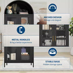 Meuble de rangement en métal arqué de 73", armoire de cuisine avec portes vitrées, vitrine autoportante avec 2 étagères réglables