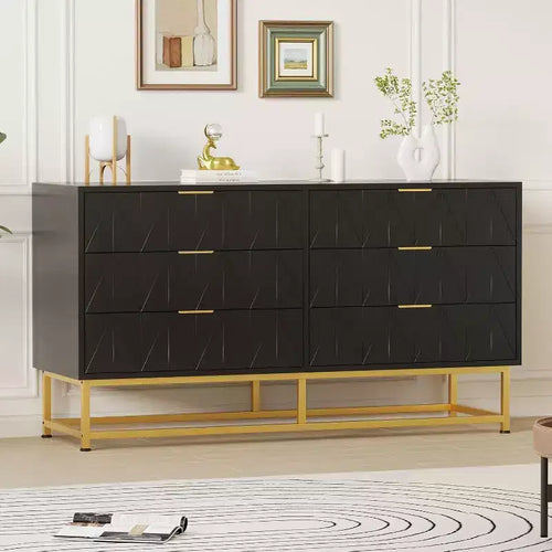 Acekool 6 Drawer Fabric Dresser, Small Storage Chest with Wood Top, Modern Nightstand and Clothes Organizer for Bedroom, Closet, Living Room