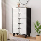 Acekool 5 Drawer Dresser, Modern Chest with Vintage Pattern, Deep Storage Drawers for Bedroom, Living Room, Entryway